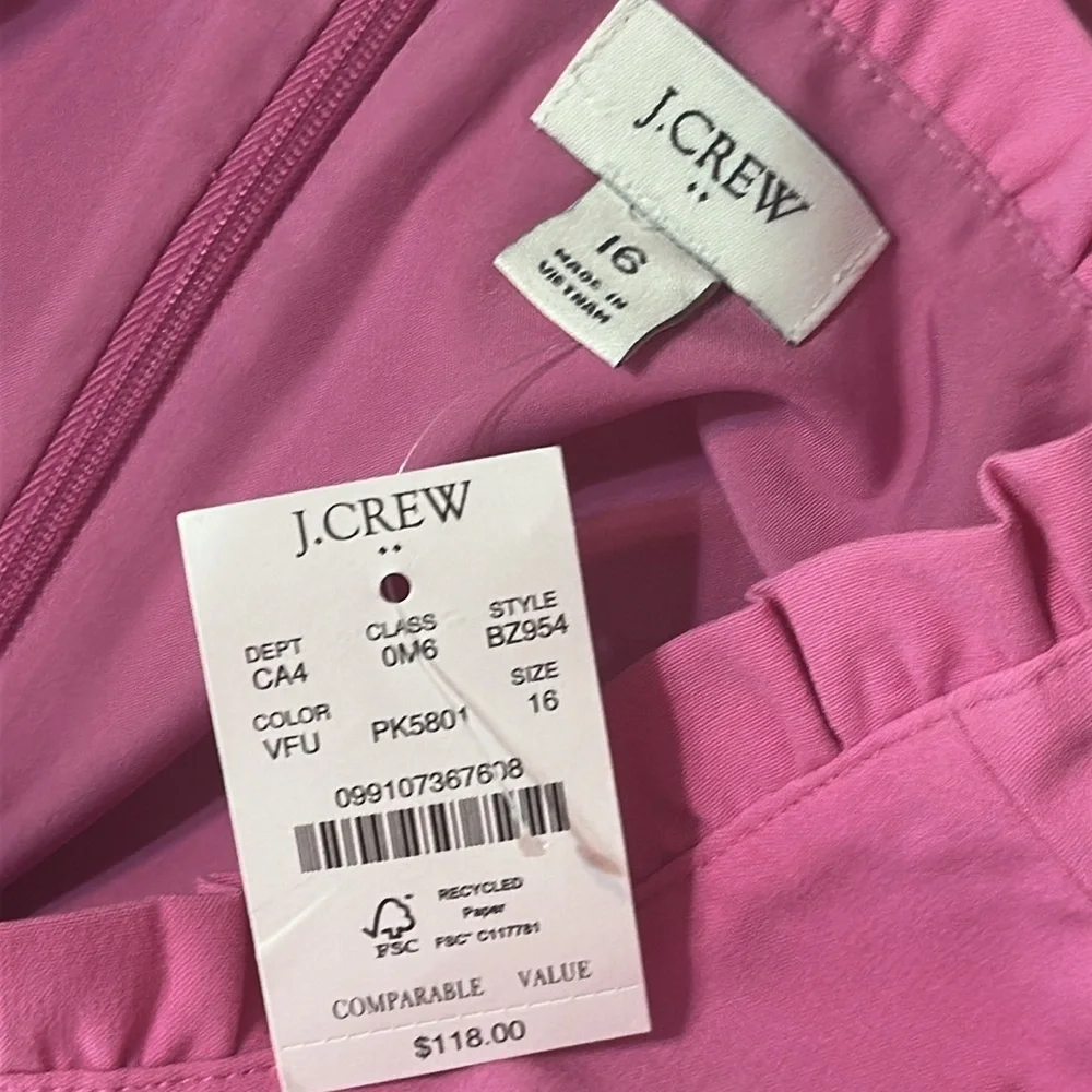 J. Crew Ruffleneck Suiting Bubblegum Pink Dress Women’s size 16 NEW - Picture 9 of 16